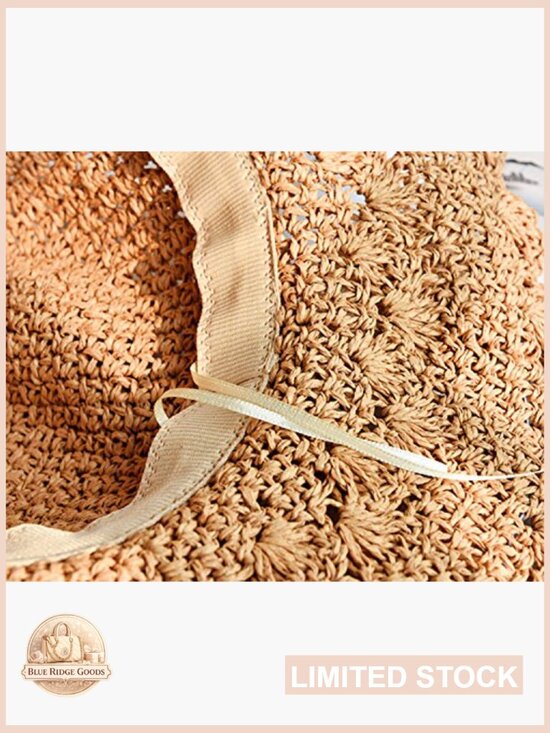 Wide Brim Crochet Straw Sun Hat Packable Beach Travel Foldable Lightweight main image 6